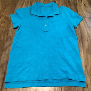 KATE Spade Live Colorfully Polo Shirt Aqua Teal Short Sleeve Womens Size Medium